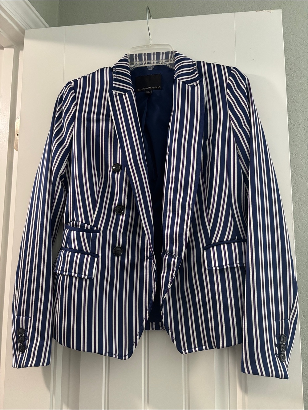 Banana Republic Navy, White and Purple Striped Blazer